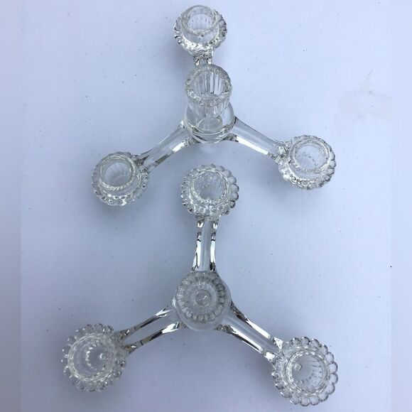 Vintage Crystal 3 Arm Four Candle Candelabra Holder - Picture 1 of 4